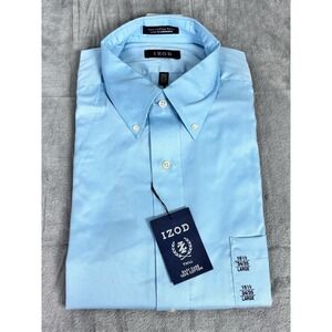 IZOD Mens Dress Shirt 16.5 34 35 Large Blue Cotton Twill Button‎ Down NWT